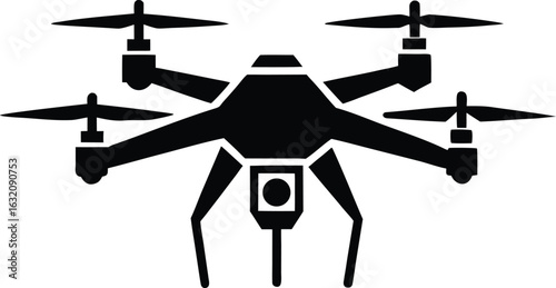 Black silhouette of a quadcopter drone isolated on transparent background