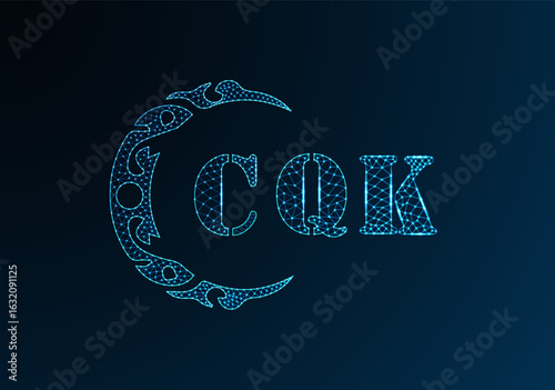 Low poly letter logo CQK design. CQK letter logo low poly vector design on blue color gradient background. CQK logo low poly design