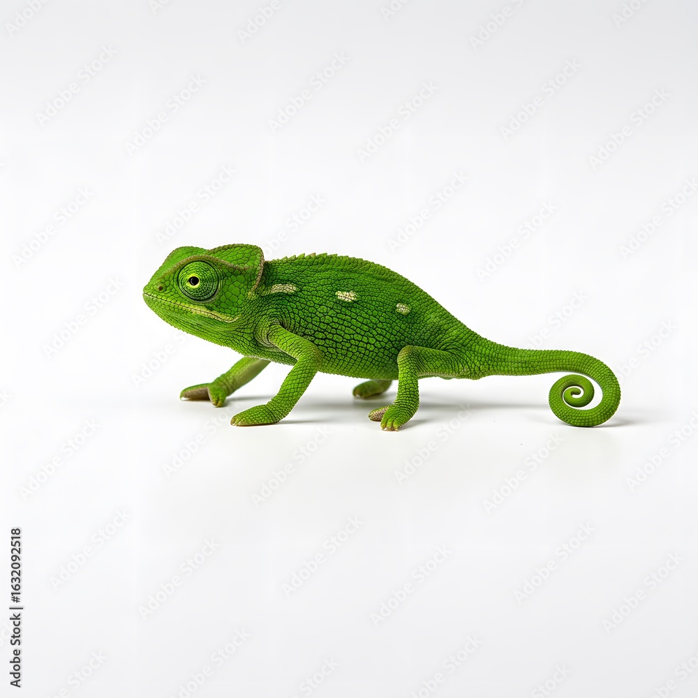 Fototapeta premium Green Chameleon on White Surface