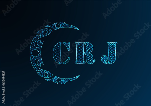 Low poly letter logo CRJ design. CRJ letter logo low poly vector design on blue color gradient background. CRJ logo low poly design