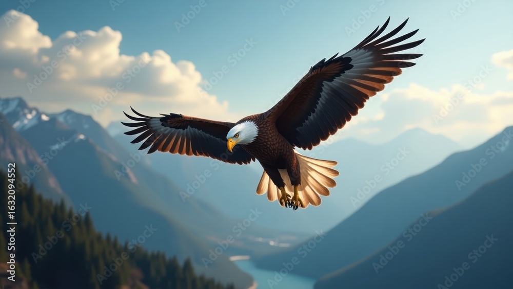Obraz premium Majestic eagle soaring above a mountain range.