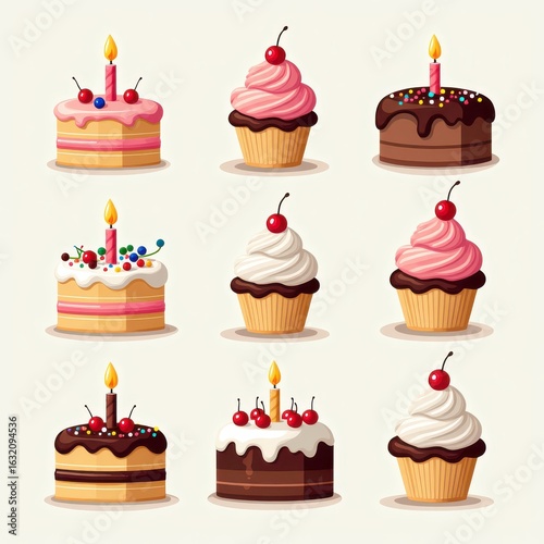 Pancakes and cakes set on a white background