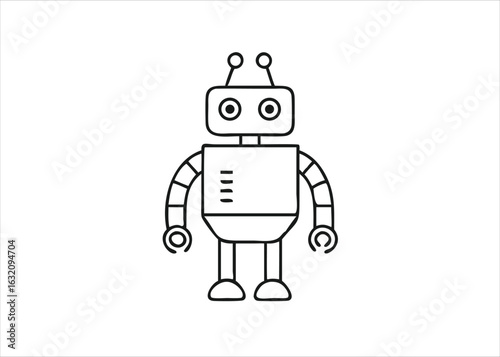Vintage sci fi mechanical companion with bold outlines and retro styling isolated on white background