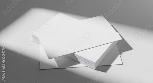 Stack of Blank White Business Cards in Soft Sunlight, Mockup for Branding and Stationery Design