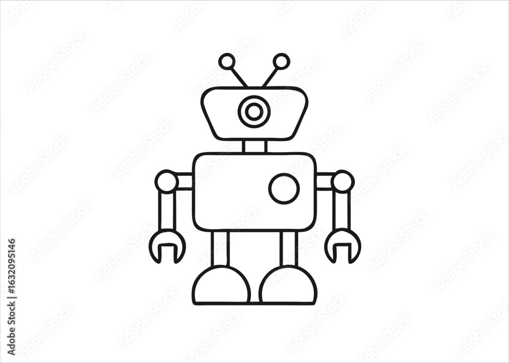 Naklejka premium Charming retro robot design with clean line art style presented isolated on white background for creative projects