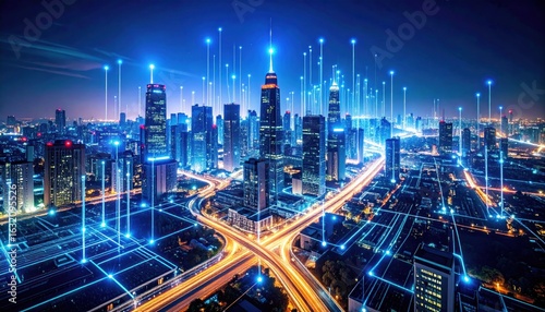 Wallpaper Mural Futuristic Smart City at Night with Digital Connections Torontodigital.ca