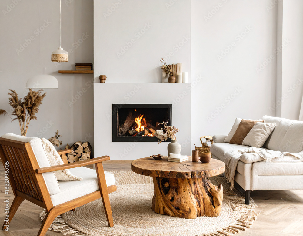 Obraz premium Creating a cozy japandi living room minimalist furniture and decoration for home interior