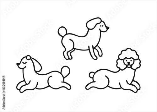 Charming collection of adorable poodle canine companions depicted in various playful and relaxed poses isolated on white background