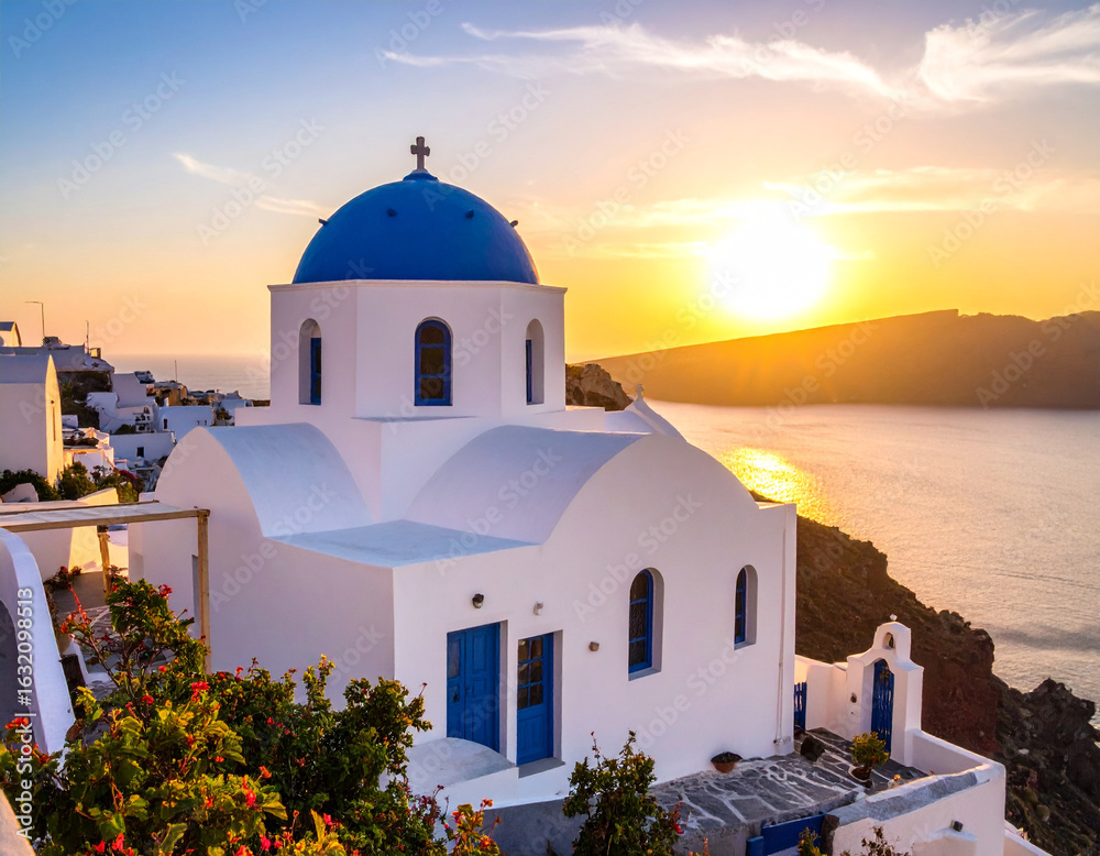 Fototapeta premium Experience tranquility santorini house greece architecture coastal serene whitewashed beauty