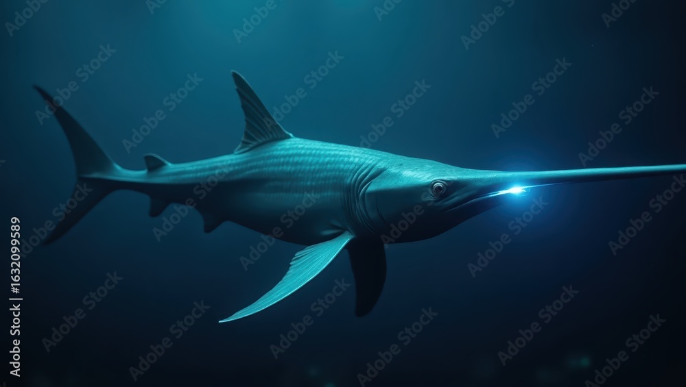 Naklejka premium A long-snouted fish swimming in deep water.