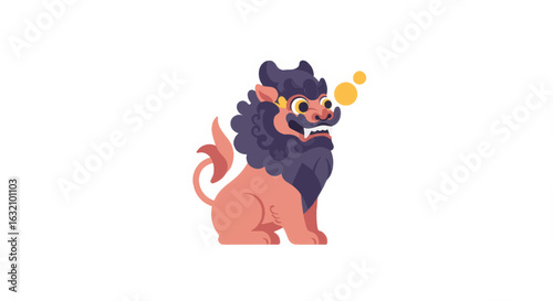 Colorful barongsai lion illustration with topaz accents