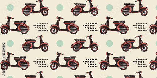 vector illustration of seamless pattern with vintage mopeds