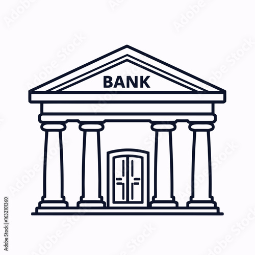 Classical Roman and Greek architectural bank icon, a vector illustration of a temple, courthouse, or museum building with ancient pillars and columns isolated on white