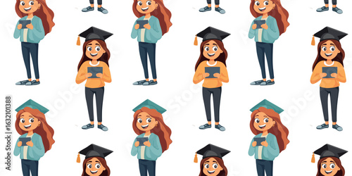 vector illustration of festive pattern with young graduates