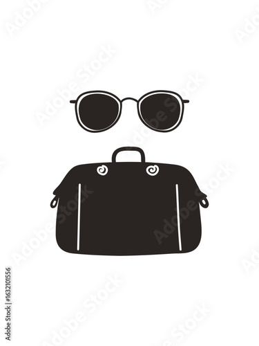 vector illustration of vintage glasses and old-fashioned suitcase