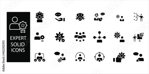 expert icons. knowledge, competence, specific and more. solid simple vector