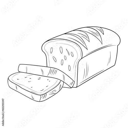 Sliced bread loaf with one piece removed in sketch style  