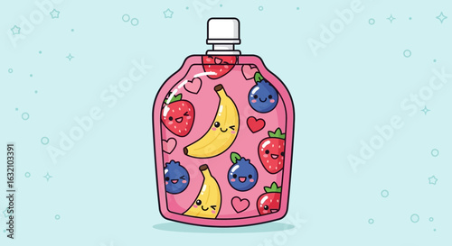 Cute Fruit Characters on Baby Food Pouch Design