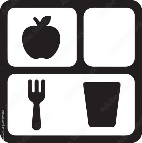 Silhouette vector of a school cafeteria tray, ideal for food service, meals, school, lunch, and dining themes.