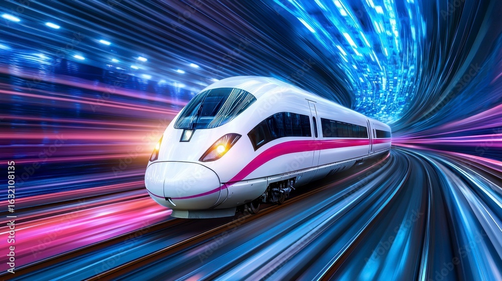 Fototapeta premium High Speed Train in Vibrant Light Tunnel