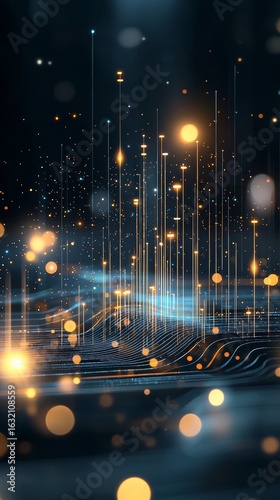 Dynamic light patterns in a digital landscape tech visualization abstract environment futuristic viewpoint
