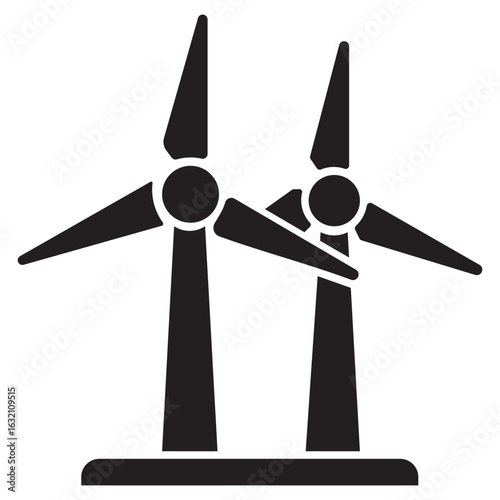 Wind turbines black vector icons collation. Wind power icons. Windmill logo vector flat design. Set of black wind farms icons. Rotating windmill vector illustration.