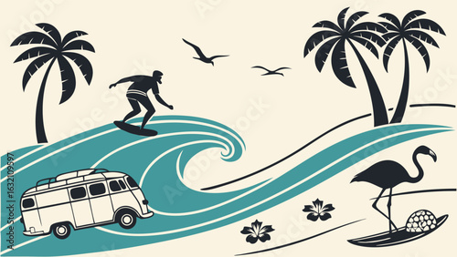 Surfer Palm Trees and Tropical Vibe.