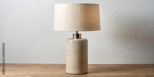 A stylish ceramic table lamp with a textured fabric shade, providing warm ambient lighting for any room