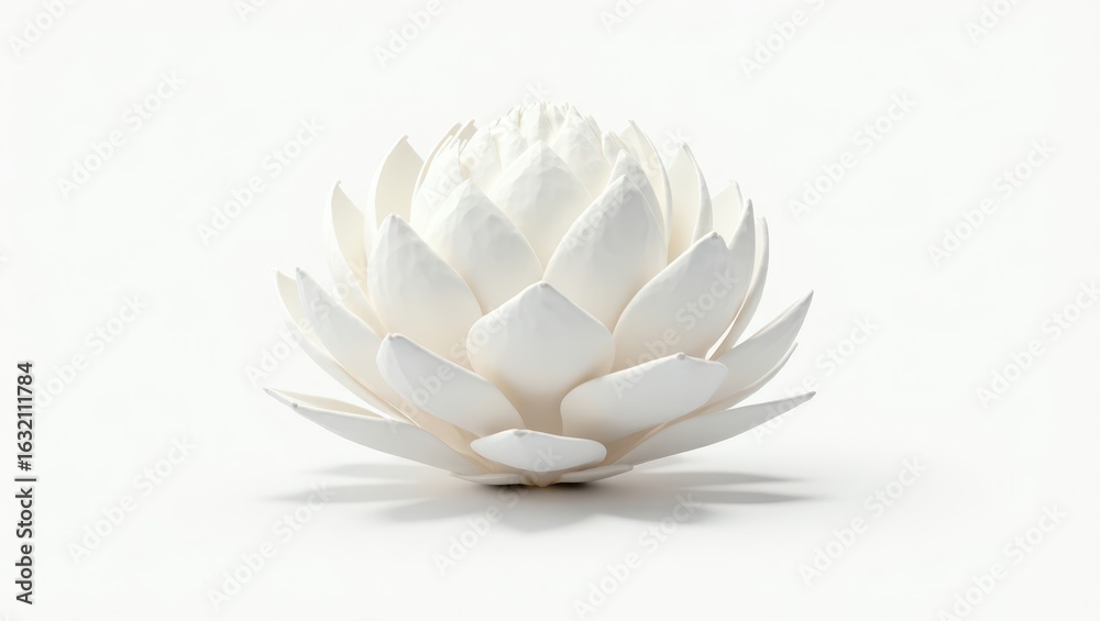 Fototapeta premium A white lotus flower, detailed and isolated against a plain background.
