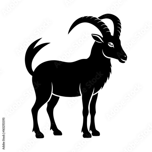 Standing goat animal mammal horned wildlife mountain vector art silhouette