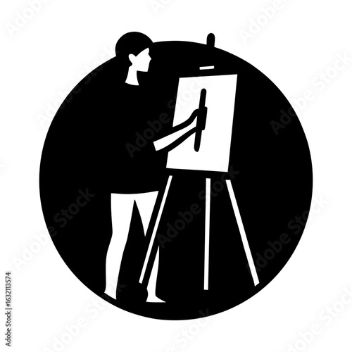 Artist painting canvas easel art studio creative illustration silhouette