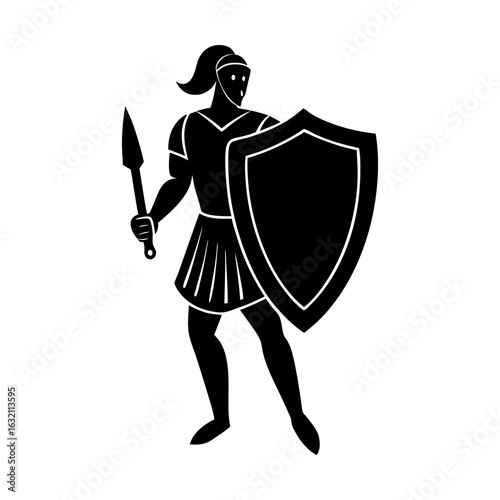 black roman soldier holding spear and shield clip art preview