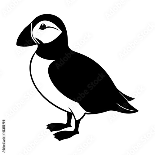 Atlantic puffin vector illustration seabird avian wildlife art silhouette