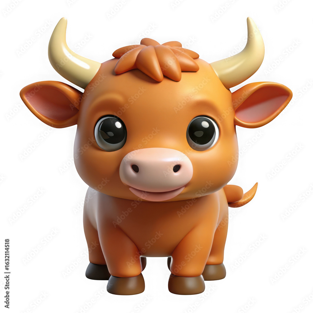 Fototapeta premium A cute cartoon baby bull stands facing forward isolated on transparent background