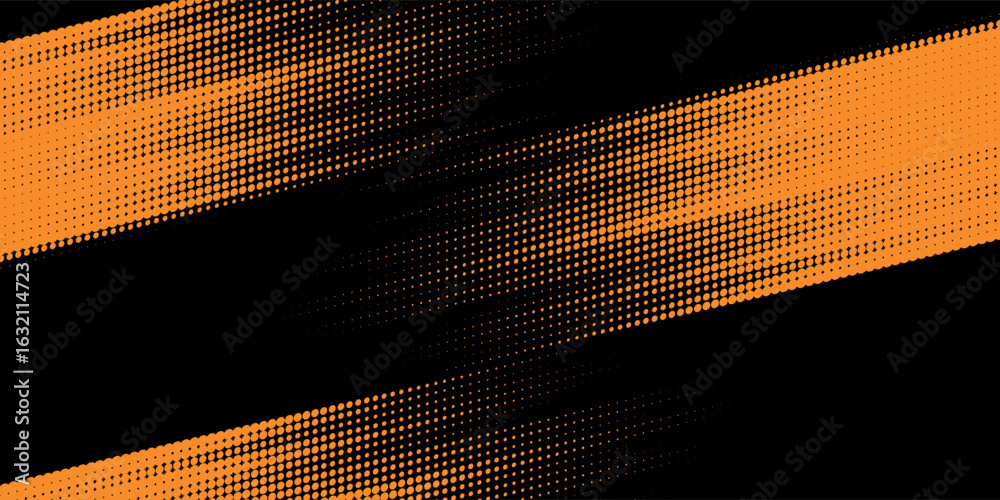 Fototapeta premium Black halftone pattern. Retro comic gradient background. Bright orange pixel dotted texture overlay. Cartoon pop art faded gradient pattern.vector background