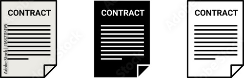 Three distinct contract templates displayed in black, white, and gray, emphasizing versatility for legal documentation.