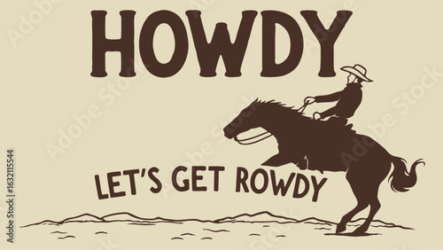 Cowboy and Horse Silhouette in a Western Style.