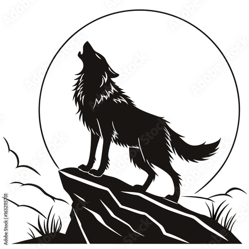 Wolf head vector illustration with wild animal and tribal tattoo style design