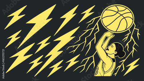 Female Basketball Player Shooting with Lightning Bolts.