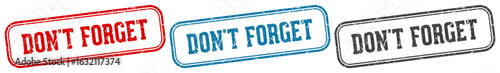 don't forget stamp. don't forget rectangular stamp set isolated on white background