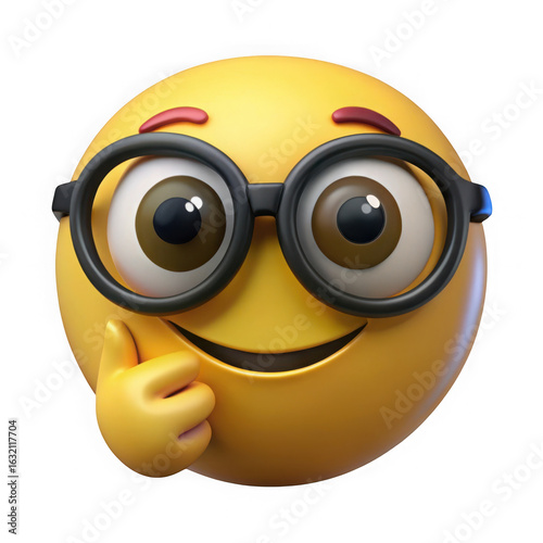 A smart emoji with glasses giving a thumbs up  isolated on transparent background
