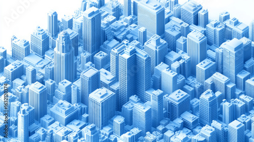 2.5D Blue City Skyscraper Miniature Model