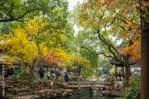 Photography Autumn in Yuyuan Garden, Huangpu, Shanghai, China,  Traditional Chinese Garden w