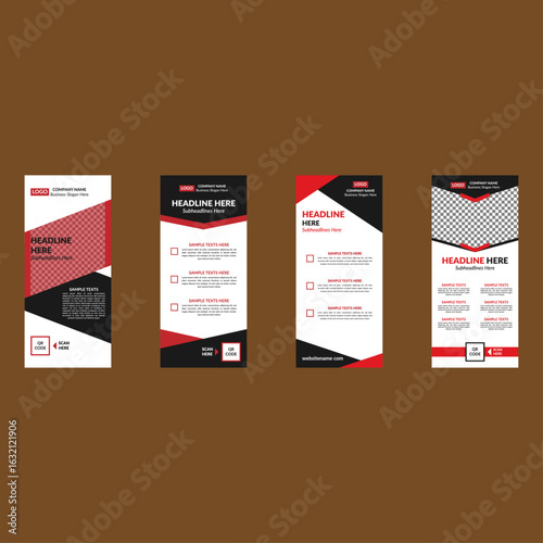Modern Roll up Banner Design in a Bundle of Four. Abstract Template Display for Promotion.