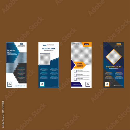 Modern Roll up Banner Design in a Bundle of Four. Minimal Template Display for Promotion.