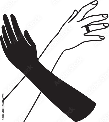 Two arms crossed in black and white on white background