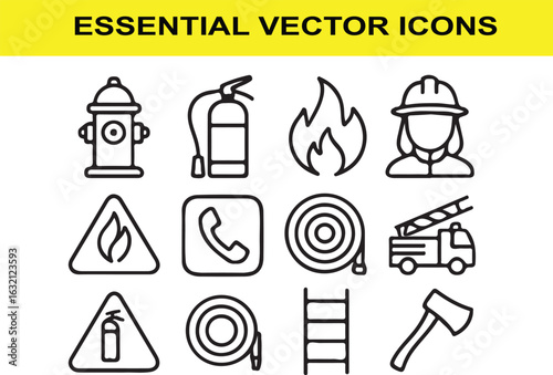 Firefighting equipment and safety icons outline fire hydrant