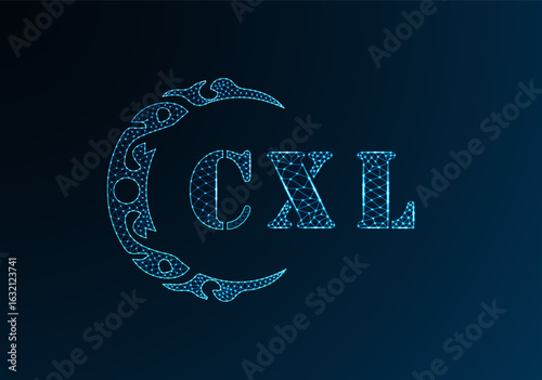 Low poly letter logo CXL design. CXL letter logo low poly vector design on blue color gradient background. CXL logo low poly design