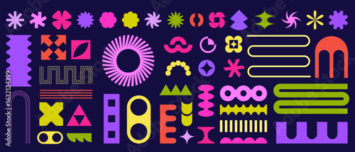 Set of colorful geometric brutalism geometric shape graphic design