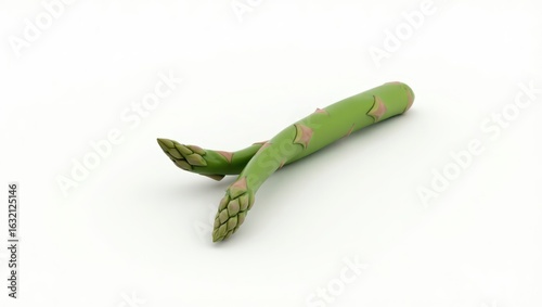 Fresh asparagus spears lying on a white surface.